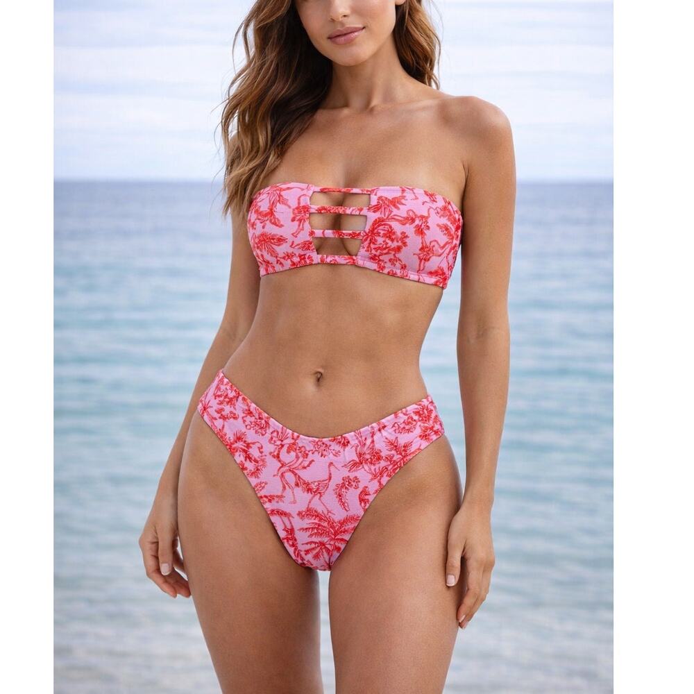JMP The Label Pink Tropical Print Bandeau Bikini Set NWT XXXL